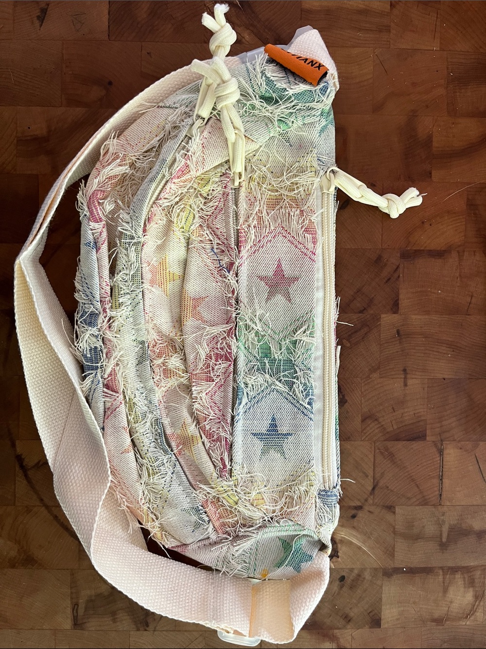 Multicolor Distressed Denim Japanese Star-Print Bag